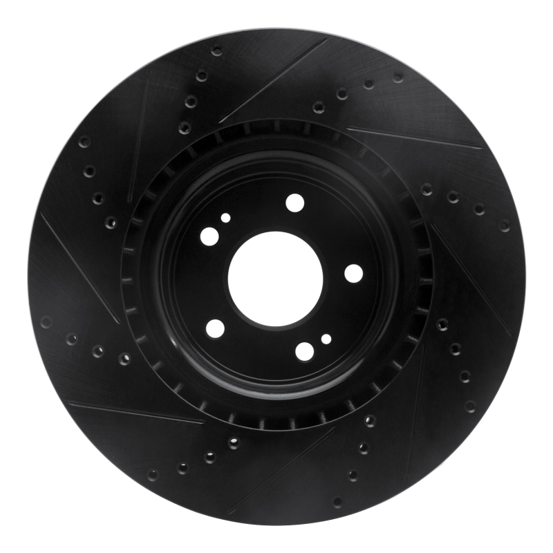 Hyundai Genesis Coupe Brake Rotor (1) - Front Right - R1 Concepts - Drilled & Slotted - Black - `10-`16